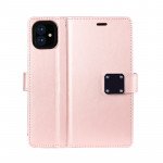 Wholesale iPhone 11 Pro Max (6.5in) Multi Pockets Folio Flip Leather Wallet Case with Strap (Rose Gold)